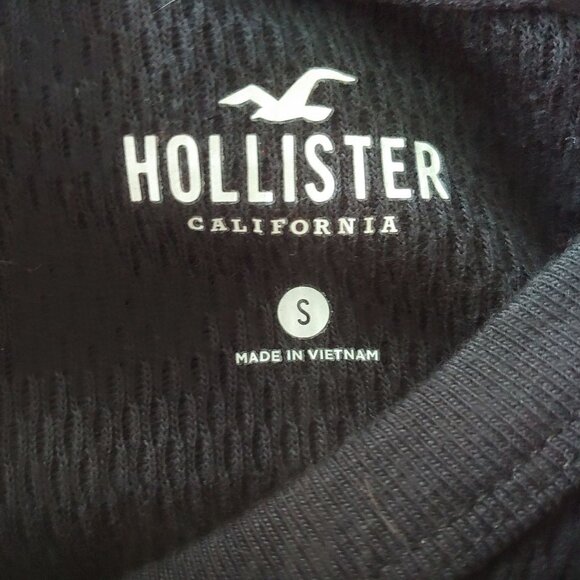 Hollister Womens L-Sleeve Waffle Knit Logo Down Both Arms Y2K Thermal S Pullover - Picture 8 of 9